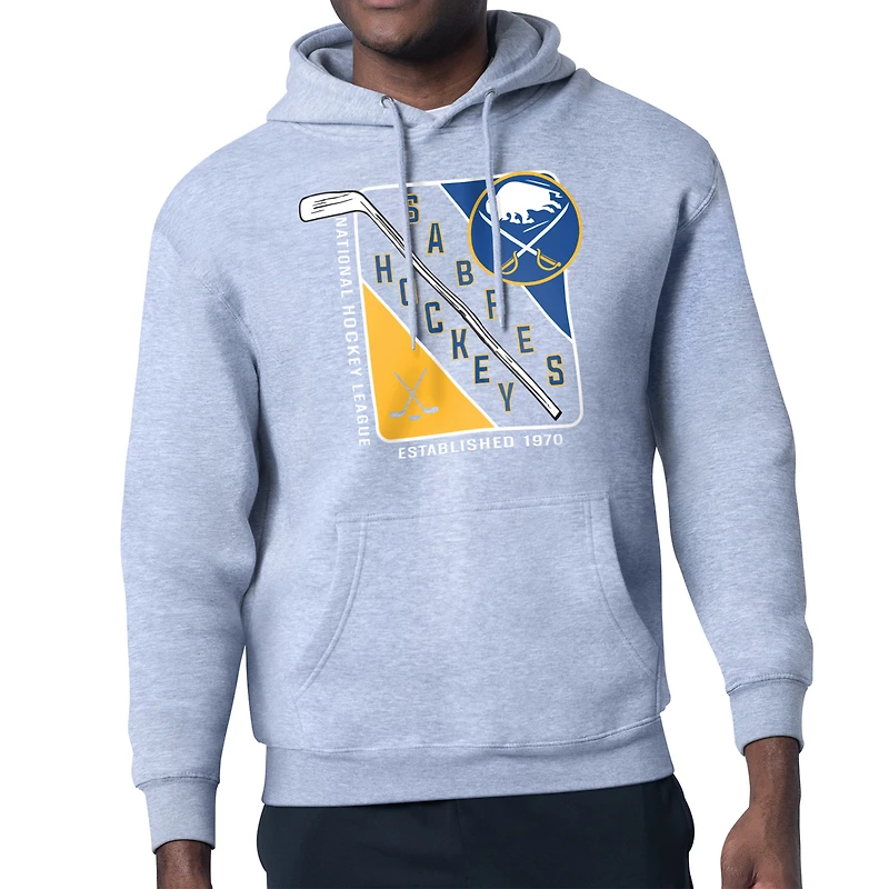 Men's Starter Heather Gray Buffalo Sabres Shield Logo Pullover Hoodie