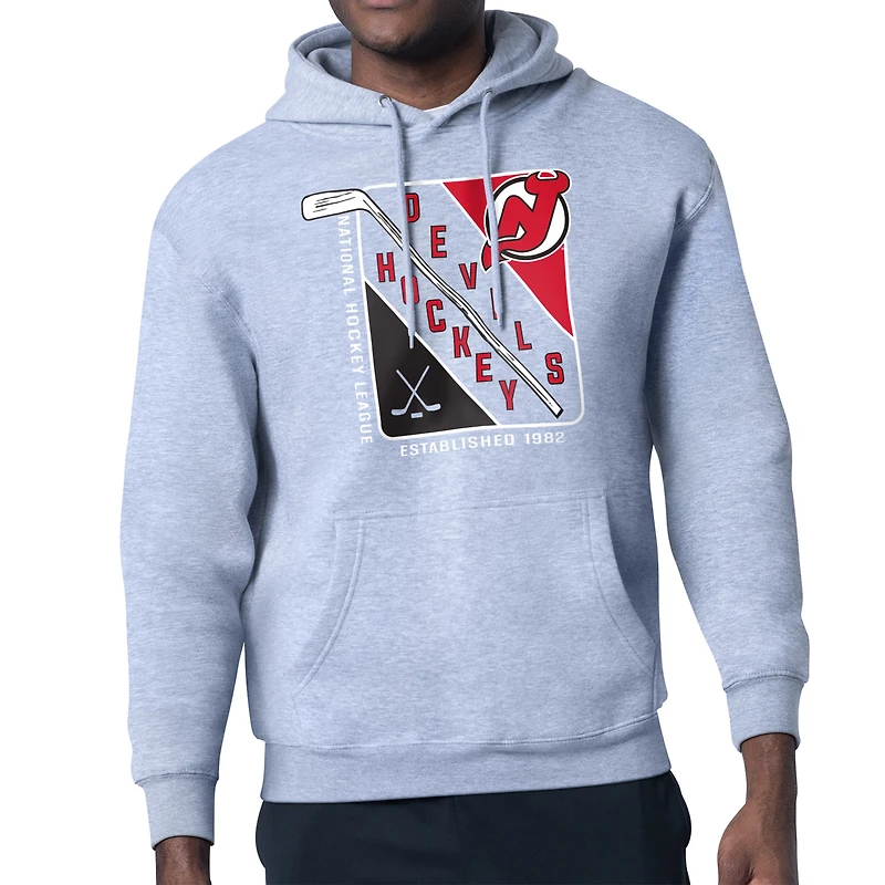 Men's Starter Heather Gray New Jersey Devils Shield Logo Pullover Hoodie