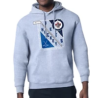 Men's Starter Heather Gray Winnipeg Jets Shield Logo Pullover Hoodie