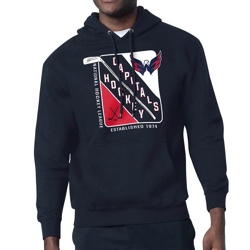 Men's Starter Navy Washington Capitals Shield Logo Pullover Hoodie