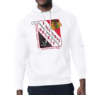 Men's Starter White Chicago Blackhawks Shield Logo Pullover Hoodie