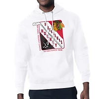 Men's Starter White Chicago Blackhawks Shield Logo Pullover Hoodie