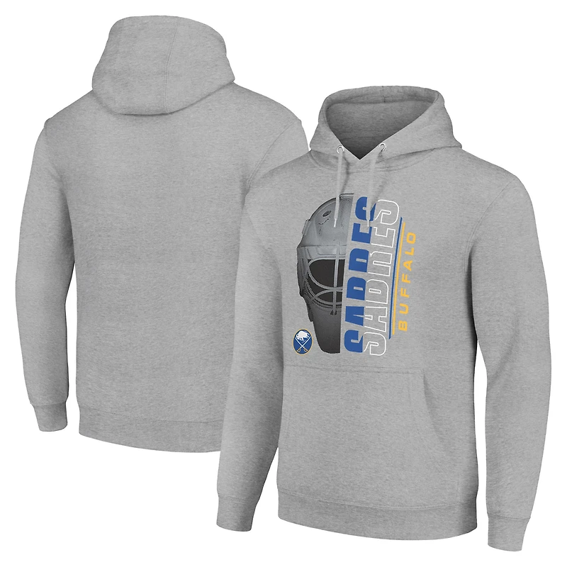 Men's Starter Heather Gray Buffalo Sabres Half Helmet Fleece Pullover Hoodie