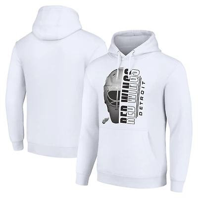 Men's Starter White Detroit Red Wings Half Helmet Fleece Pullover Hoodie