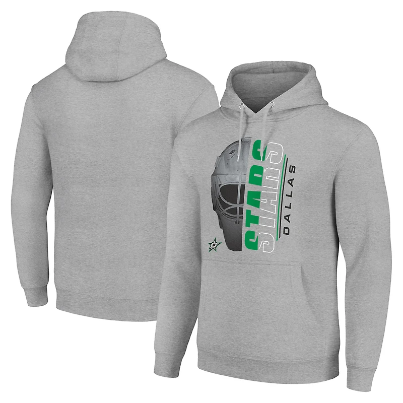 Men's Starter Heather Gray Dallas Stars Half Helmet Fleece Pullover Hoodie