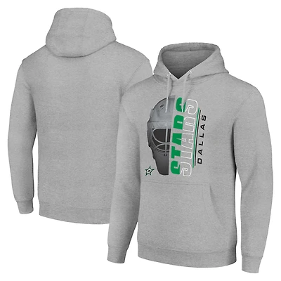Men's Starter Heather Gray Dallas Stars Half Helmet Fleece Pullover Hoodie