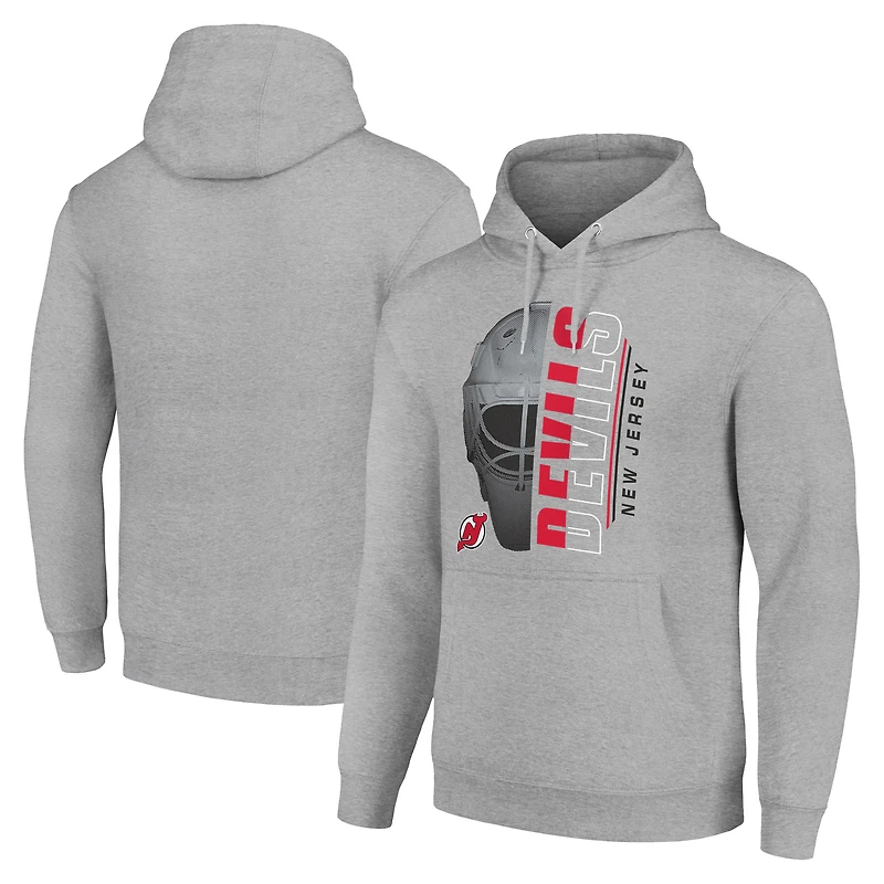 Men's Starter Heather Gray New Jersey Devils Half Helmet Fleece Pullover Hoodie