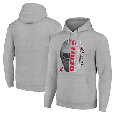 Men's Starter Heather Gray New Jersey Devils Half Helmet Fleece Pullover Hoodie