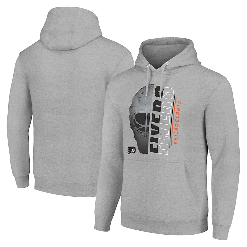 Men's Starter Heather Gray Philadelphia Flyers Half Helmet Fleece Pullover Hoodie