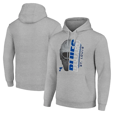 Men's Starter Heather Gray St. Louis Blues Half Helmet Fleece Pullover Hoodie