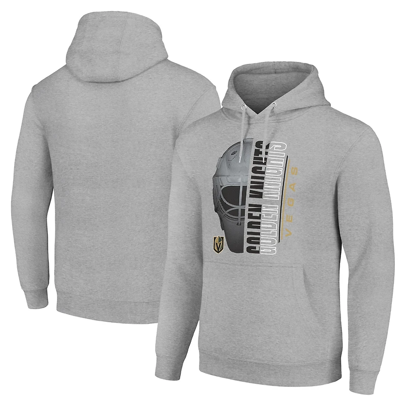 Men's Starter Heather Gray Vegas Golden Knights Half Helmet Fleece Pullover Hoodie