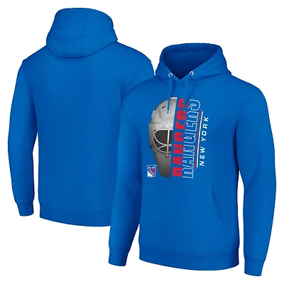Men's Starter Blue New York Rangers Half Helmet Fleece Pullover Hoodie