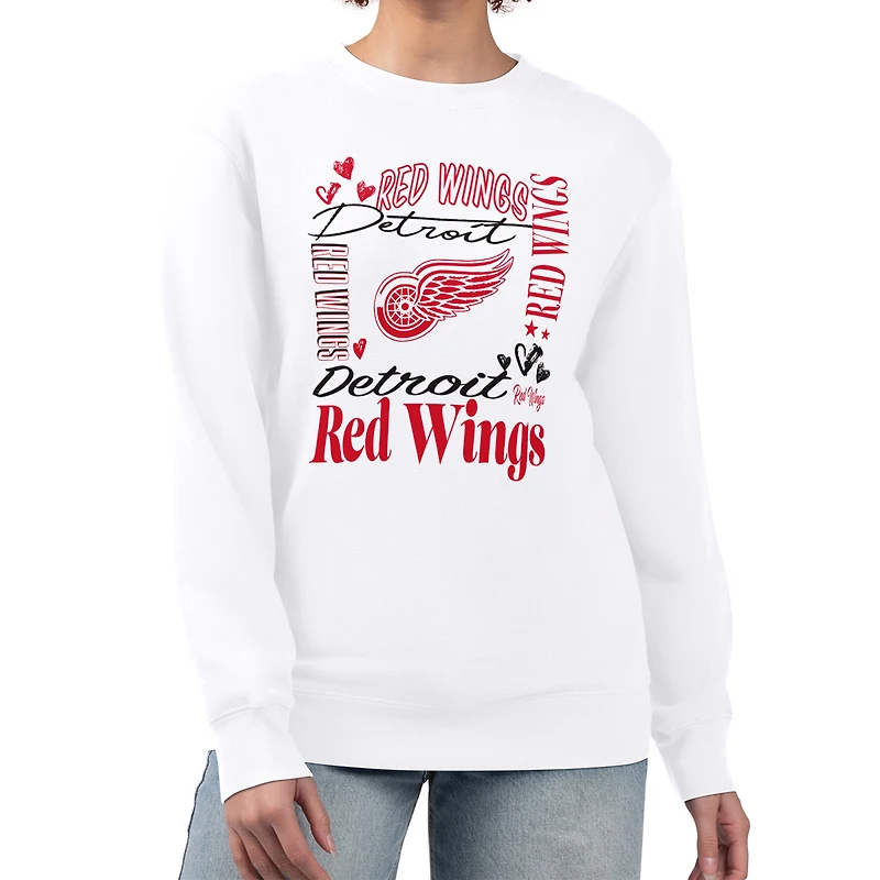 Women's G-III 4Her by Carl Banks White Detroit Red Wings Collage Graphic Fleece Long Sleeve Pullover Sweatshirt