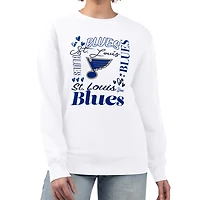 Women's G-III 4Her by Carl Banks White St. Louis Blues Collage Graphic Fleece Long Sleeve Pullover Sweatshirt
