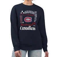 Women's G-III 4Her by Carl Banks Navy Montreal Canadiens Collage Graphic Fleece Long Sleeve Pullover Sweatshirt