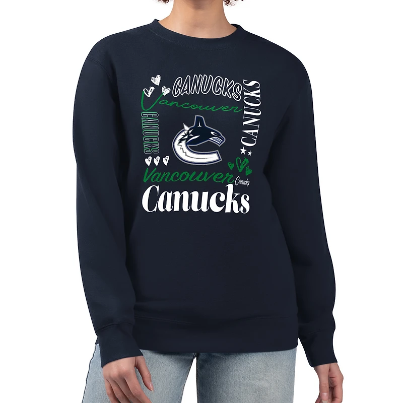 Women's G-III 4Her by Carl Banks Navy Vancouver Canucks Collage Graphic Fleece Long Sleeve Pullover Sweatshirt