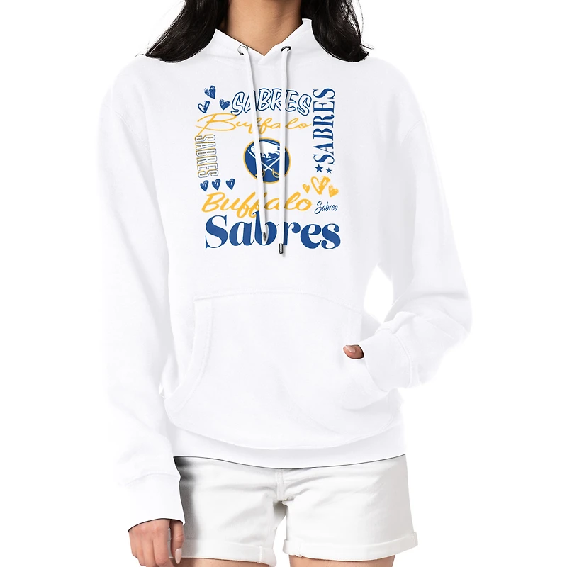 Women's G-III 4Her by Carl Banks White Buffalo Sabres Collage Team Graphic Tri-Blend Fleece Pullover Hoodie