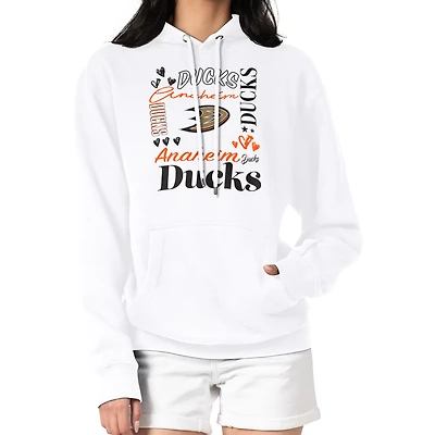 Women's G-III 4Her by Carl Banks White Anaheim Ducks Collage Team Graphic Tri-Blend Fleece Pullover Hoodie