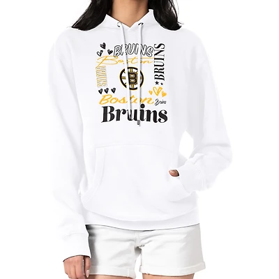 Women's G-III 4Her by Carl Banks White Boston Bruins Collage Team Graphic Tri-Blend Fleece Pullover Hoodie