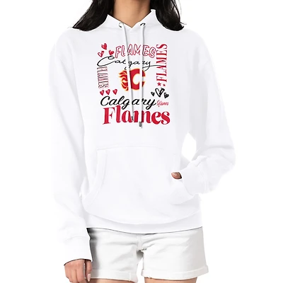 Women's G-III 4Her by Carl Banks White Calgary Flames Collage Team Graphic Tri-Blend Fleece Pullover Hoodie