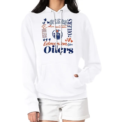 Women's G-III 4Her by Carl Banks White Edmonton Oilers Collage Team Graphic Tri-Blend Fleece Pullover Hoodie