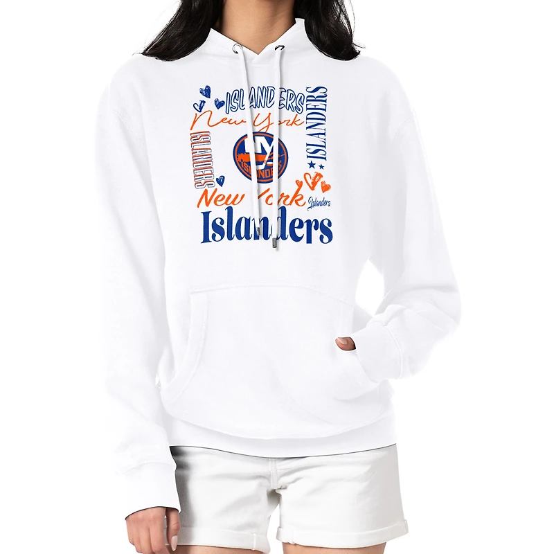 Women's G-III 4Her by Carl Banks White New York Islanders Collage Team Graphic Tri-Blend Fleece Pullover Hoodie