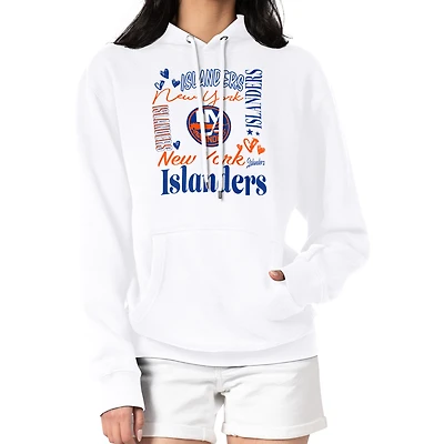 Women's G-III 4Her by Carl Banks White New York Islanders Collage Team Graphic Tri-Blend Fleece Pullover Hoodie