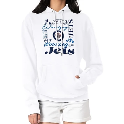 Women's G-III 4Her by Carl Banks White Winnipeg Jets Collage Team Graphic Fleece Pullover Hoodie