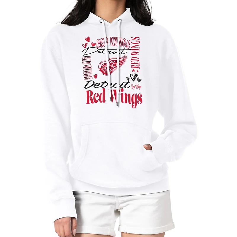 Women's G-III 4Her by Carl Banks White Detroit Red Wings Collage Team Graphic Fleece Pullover Hoodie