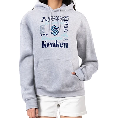 Women's G-III 4Her by Carl Banks Heather Gray Seattle Kraken Collage Team Graphic Tri-Blend Fleece Pullover Hoodie