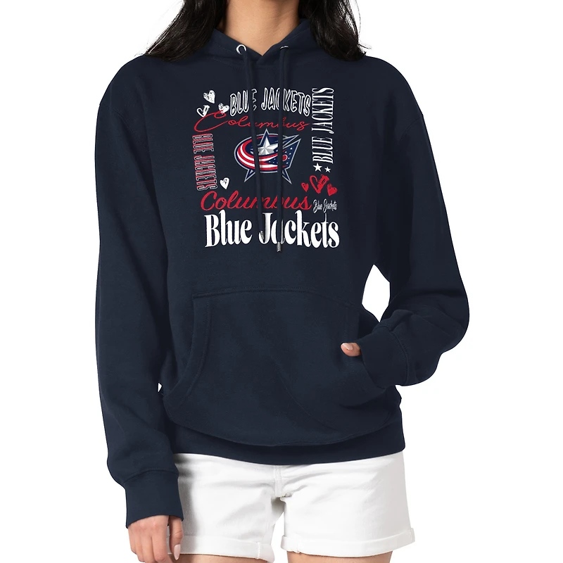 Women's G-III 4Her by Carl Banks Navy Columbus Blue Jackets Collage Team Graphic Tri-Blend Fleece Pullover Hoodie