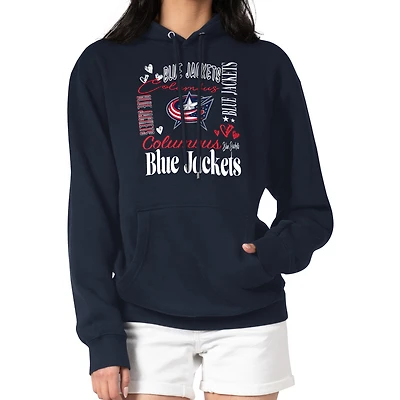 Women's G-III 4Her by Carl Banks Navy Columbus Blue Jackets Collage Team Graphic Tri-Blend Fleece Pullover Hoodie