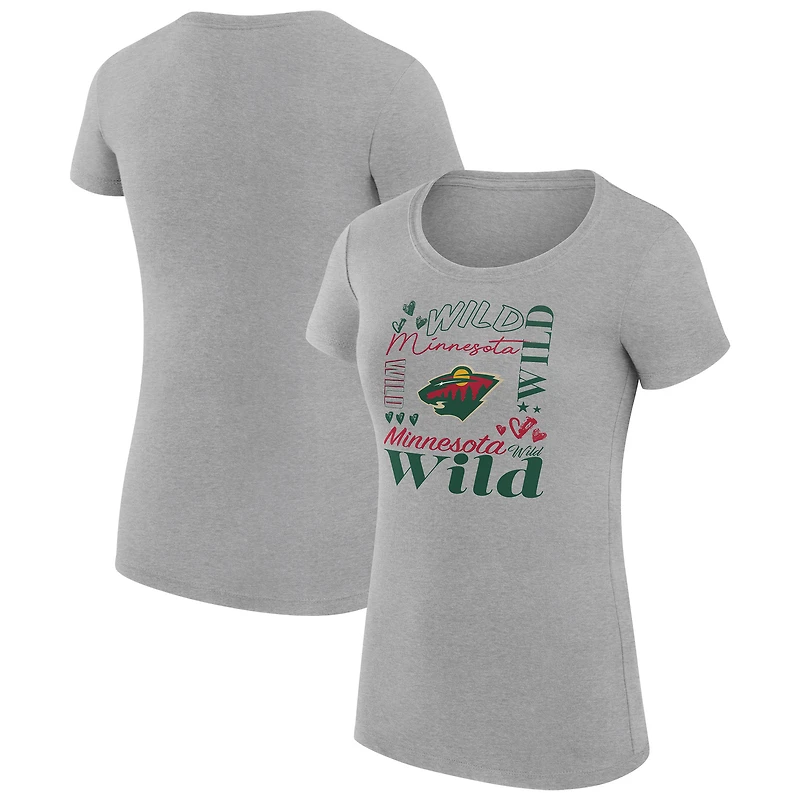 Women's G-III 4Her by Carl Banks Heather Gray Minnesota Wild Super-Slim Fit Lightweight Collage Team Graphic T-Shirt