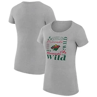 Women's G-III 4Her by Carl Banks Heather Gray Minnesota Wild Super-Slim Fit Lightweight Collage Team Graphic T-Shirt