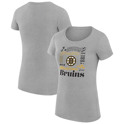 Women's G-III 4Her by Carl Banks Heather Gray Boston Bruins Super-Slim Fit Lightweight Collage Team Graphic T-Shirt