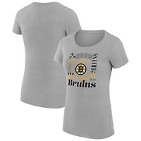 Women's G-III 4Her by Carl Banks Heather Gray Boston Bruins Super-Slim Fit Lightweight Collage Team Graphic T-Shirt
