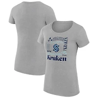 Women's G-III 4Her by Carl Banks Heather Gray Seattle Kraken Super-Slim Fit Lightweight Collage Team Graphic T-Shirt