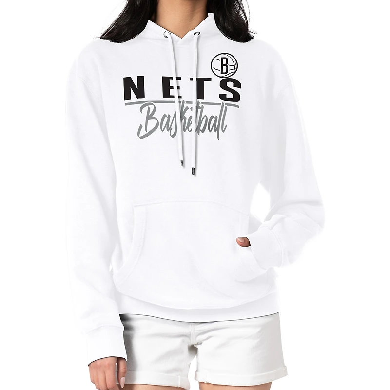 Women's G-III 4Her by Carl Banks White Brooklyn Nets Graphics Fleece Pullover Hoodie