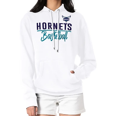 Women's G-III 4Her by Carl Banks White Charlotte Hornets Graphics Fleece Pullover Hoodie