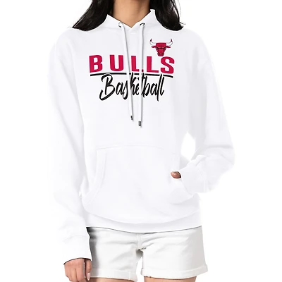 Women's G-III 4Her by Carl Banks White Chicago Bulls Graphics Fleece Pullover Hoodie