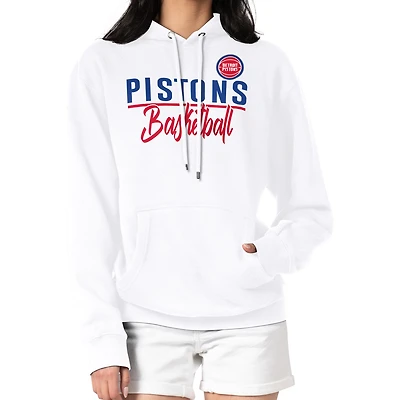 Women's G-III 4Her by Carl Banks White Detroit Pistons Graphics Fleece Pullover Hoodie