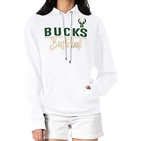 Women's G-III 4Her by Carl Banks White Milwaukee Bucks Graphics Fleece Pullover Hoodie