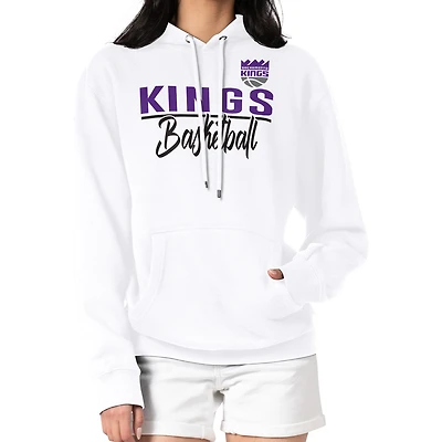 Women's G-III 4Her by Carl Banks White Sacramento Kings Graphics Fleece Pullover Hoodie