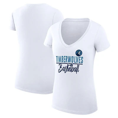 Women's G-III 4Her by Carl Banks  White Minnesota Timberwolves Super-Slim Fit Lightweight Team Sport V-Neck T-Shirt