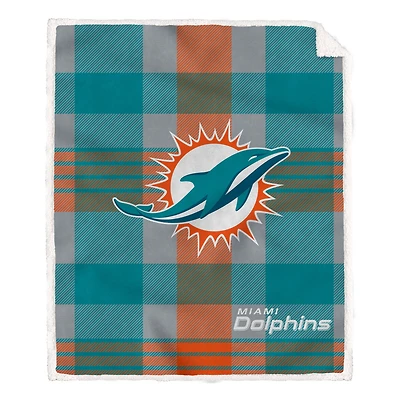 Pegasus Miami Dolphins 60” x 70” Plaid Steel Ultra Cozy Sherpa Blanket