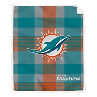 Pegasus Miami Dolphins 60” x 70” Plaid Steel Ultra Cozy Sherpa Blanket