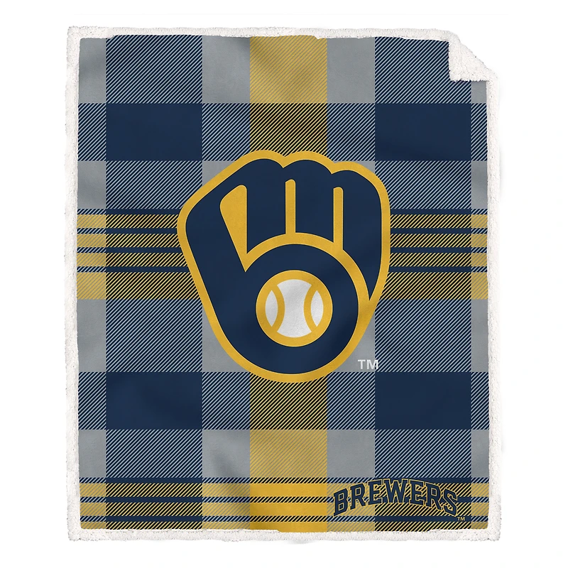 Pegasus Milwaukee Brewers 60” x 70” Plaid Steel Ultra Cozy Sherpa Blanket