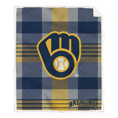 Pegasus Milwaukee Brewers 60” x 70” Plaid Steel Ultra Cozy Sherpa Blanket