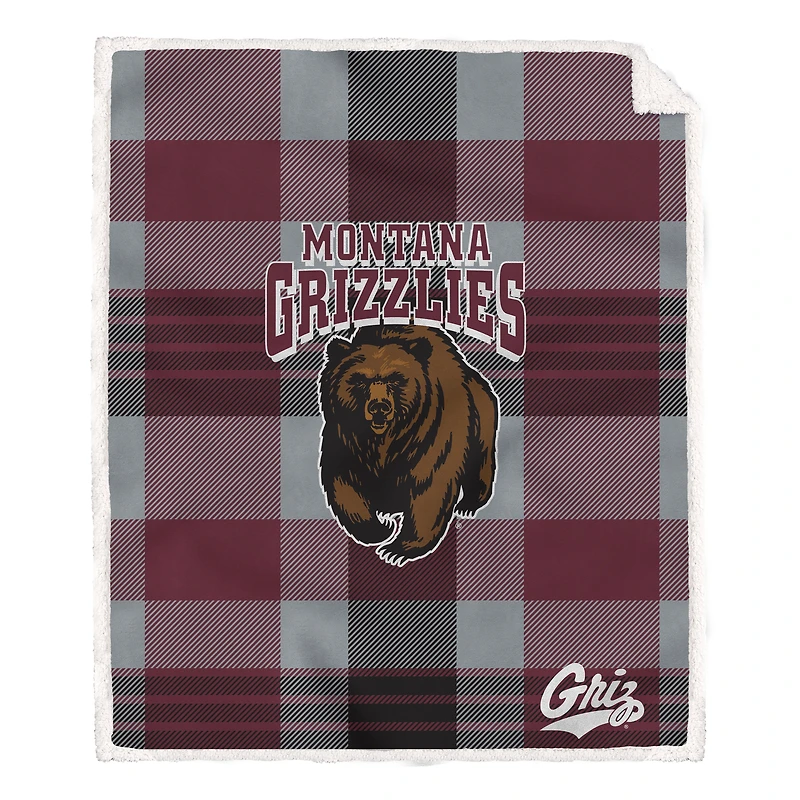 Pegasus Montana Grizzlies 60” x 70” Plaid Steel Ultra Cozy Sherpa Blanket