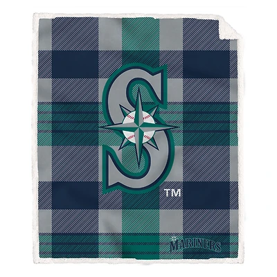 Pegasus Seattle Mariners 60” x 70” Plaid Steel Ultra Cozy Sherpa Blanket